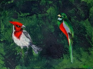 Magdalena Nałęcz - Ogrody rozkoszy 32 (Kardynałek czubaty i trogon)