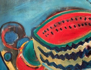 Marzena Miskiewicz, Martwa natura z arbuzem, obraz, Galeria Sztuki Katarzyny Napiórkowskiej