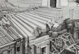 Krzysztof Skórczewski, Schody do nieba, grafika, Galeria Sztuki Katarzyny Napiórkowskiej