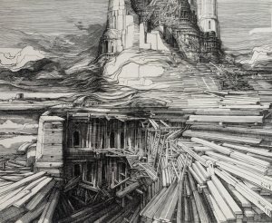 Krzysztof Skórczewski, Wieża Babel IV, grafika, Galeria Sztuki Katarzyny Napiórkowskiej