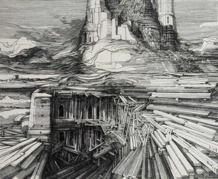Krzysztof Skórczewski, Wieża Babel IV, grafika, Galeria Sztuki Katarzyny Napiórkowskiej