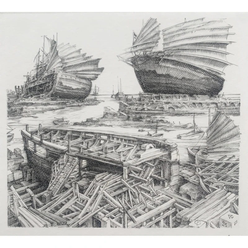 Krzysztof Skórczewski, Statek Tezeusza, grafika, Galeria Sztuki Katarzyny Napiórkowskiej