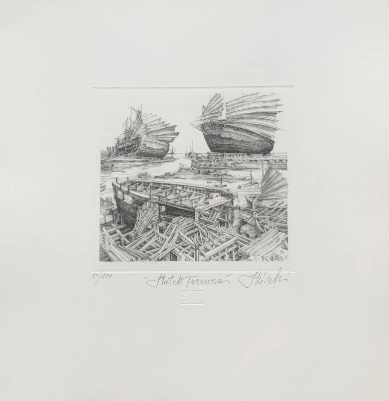 Krzysztof Skórczewski, Statek Tezeusza, grafika, Galeria Sztuki Katarzyny Napiórkowskiej
