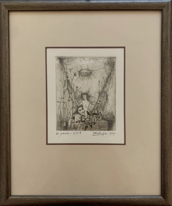 Leszek Rózga, W pasażu, grafika, Galeria Sztuki Katarzyny Napiórkowskiej