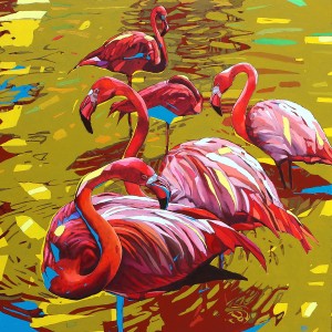 Rafał Gadowski, Flamingi, obraz, Galeria Sztuki Katarzyny Napiórkowskiej
