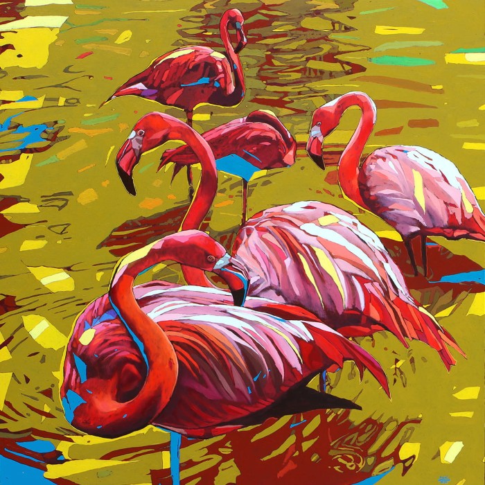 Rafał Gadowski, Flamingi, obraz, Galeria Sztuki Katarzyny Napiórkowskiej