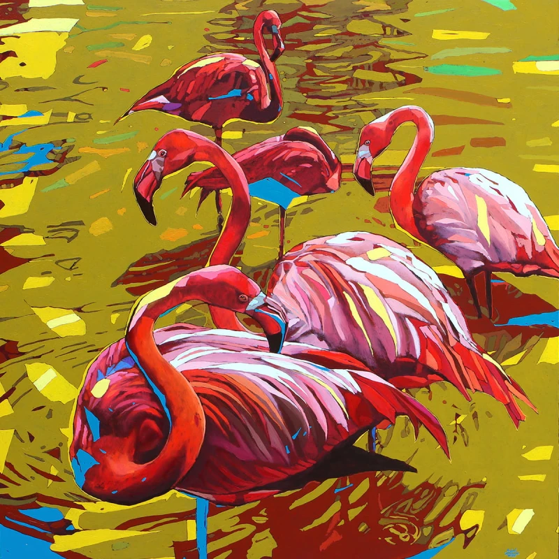 Rafał Gadowski, Flamingi, obraz, Galeria Sztuki Katarzyny Napiórkowskiej