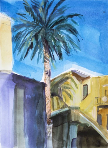 Agapi - View with a Palm Tree ( Kisamos Street) ( Motifs from Greece) 